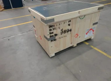 Robust crate made of solid wood with additional edge protection